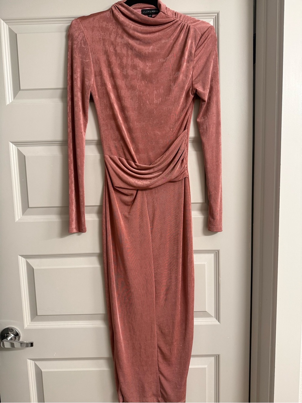 JLUXLABEL Dusty Rose Long-Sleeve Draped Midi Dress